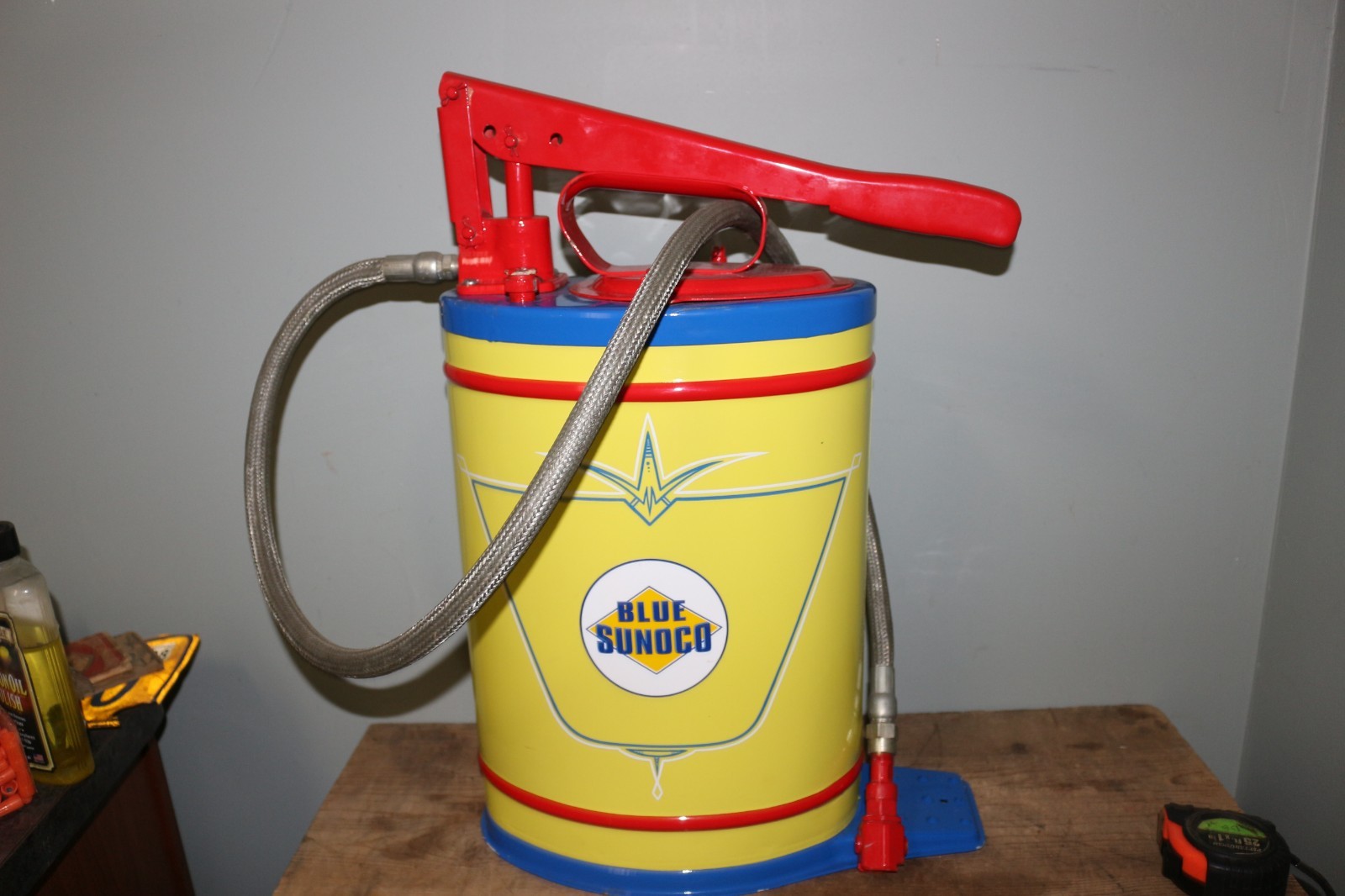 Vintage 1950's Blue Sunoco Gas Station Oil Grease Pump Lubester Can Sign NICE Vintage 1950's Blue Sunoco Gas Station Oil Grease Pump Lubester Can Sign NICE