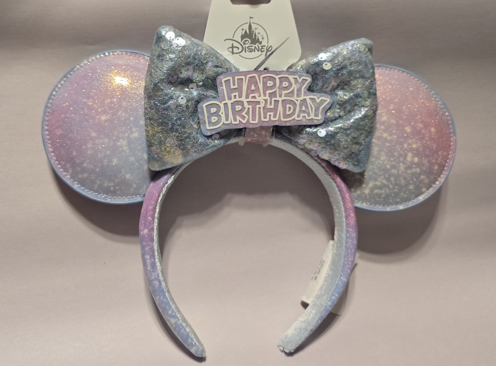 NEW 2026 Disney Parks Happy Birthday Sequin Ears REMOVABLE BOW Headband NWT