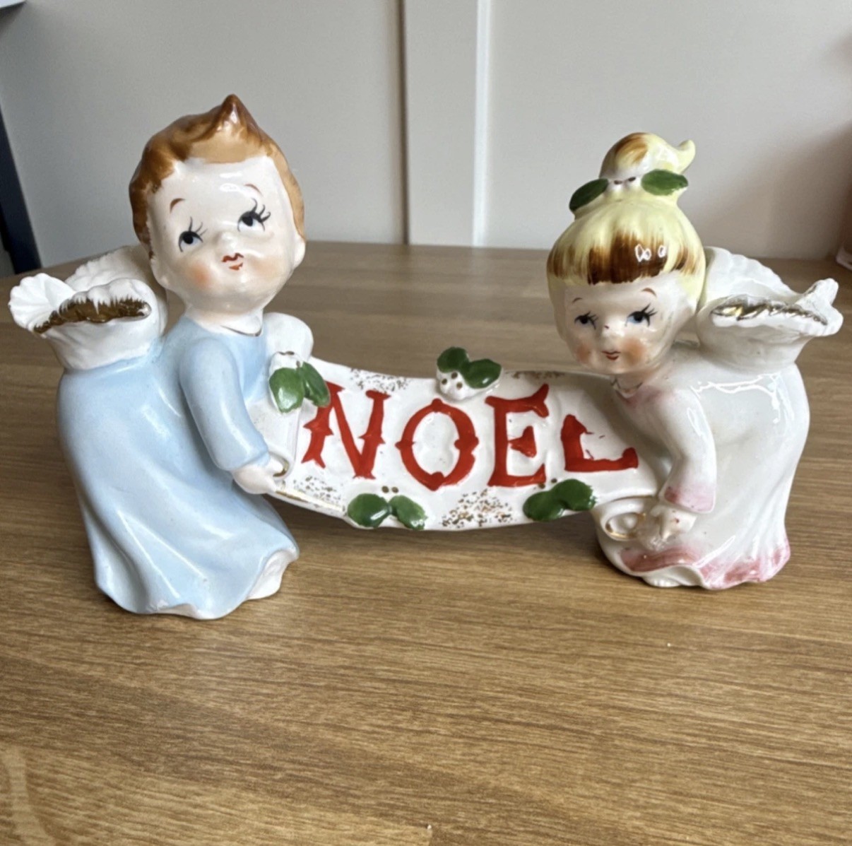 Vintage Kreiss Christmas Candle Holder Mid Century Angels with NOEL Banner MCM Vintage Kreiss Christmas Candle Holder Mid Century Angels with NOEL Banner MCM