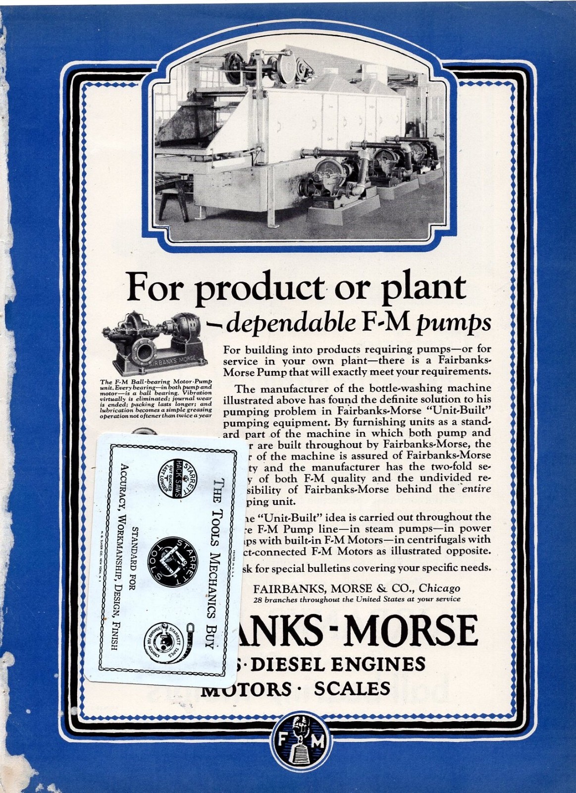 Fairbanks-Morse & Co., Chicago, Pumps, Motors, Engines - 1927 advertising Fairbanks-Morse & Co., Chicago, Pumps, Motors, Engines - 1927 advertising