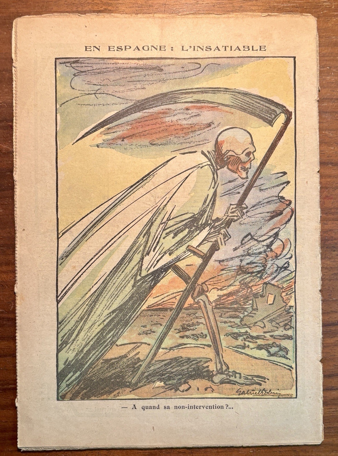 Antique Halloween Skeleton Boutique Newsprint From France 1931 10.5 By 11.5.