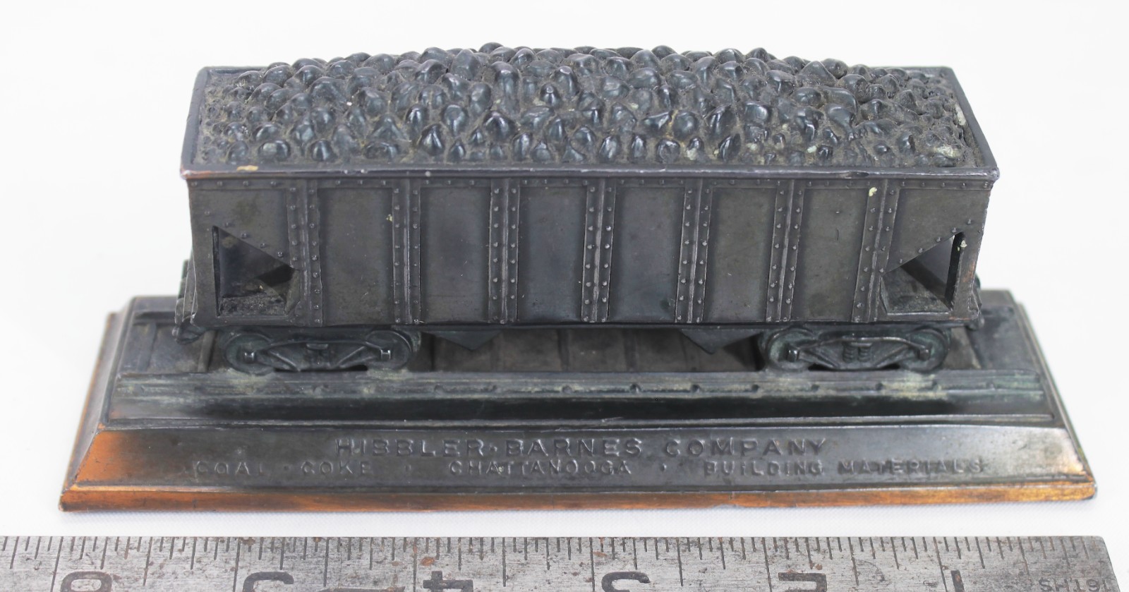 Vintage American Art Works Solid Bronze Coal Car Paperweight Hibbler-Barnes Co