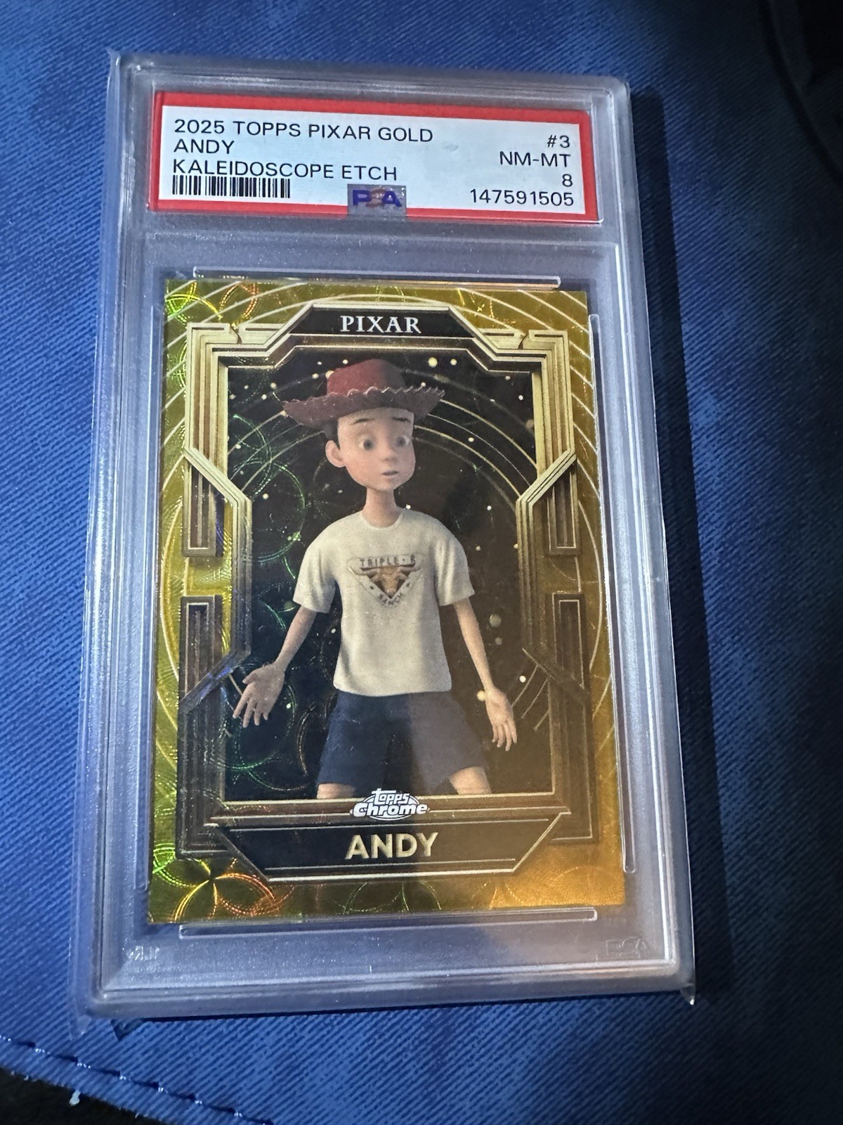 2025 Topps Pixar Gold Andy Kaleidoscope Etch #3 PSA 8 POP 1.none higher.nonelow 2025 Topps Pixar Gold Andy Kaleidoscope Etch #3 PSA 8 POP 1.none higher.nonelow