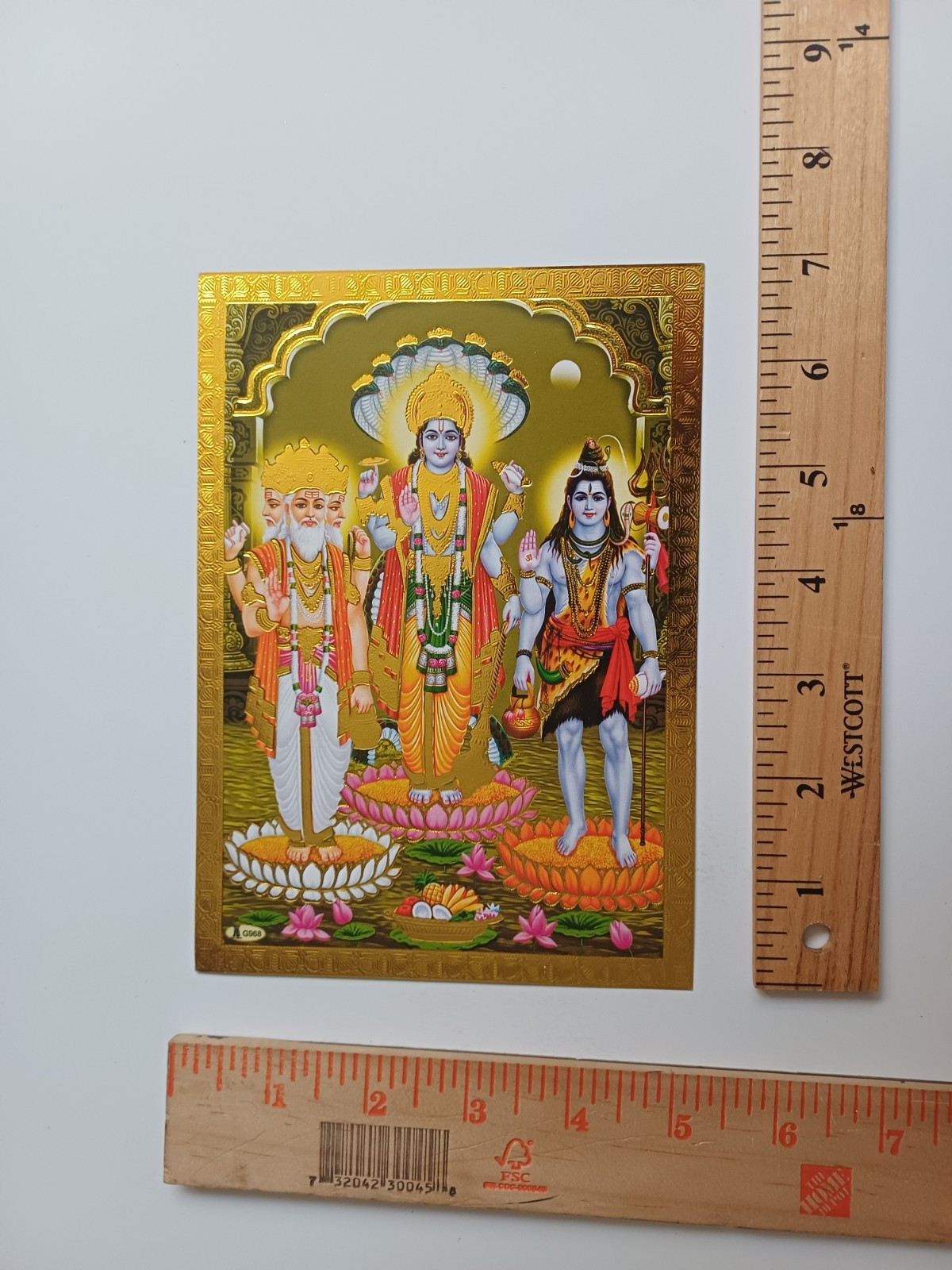 Hindu Tridev Lord Brahma Vishnu Shiva - Golden Foil Paper Poster 5x7"