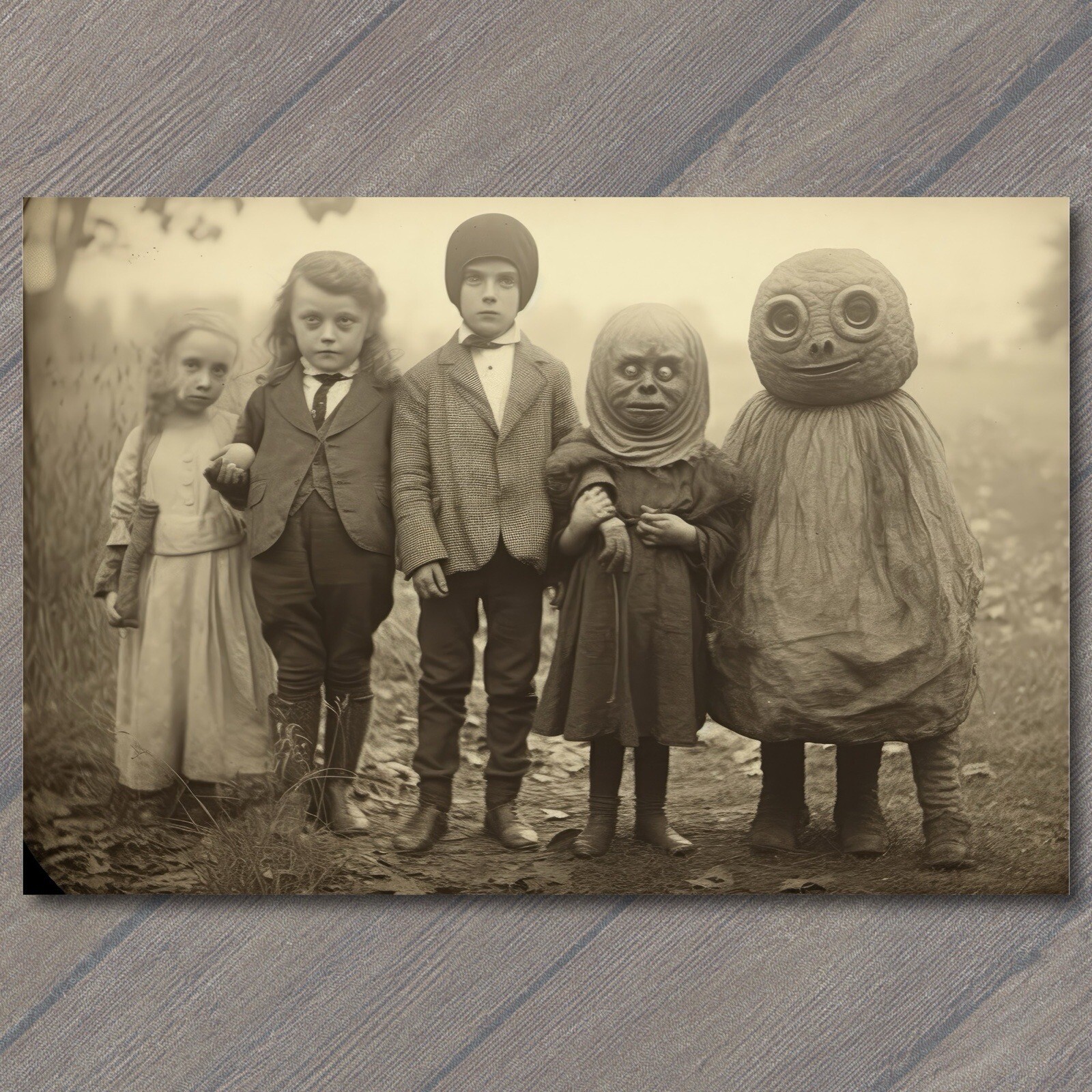 POSTCARD Weird Creepy Vintage Masks Halloween Cult Unusual Group Kids POSTCARD Weird Creepy Vintage Masks Halloween Cult Unusual Group Kids
