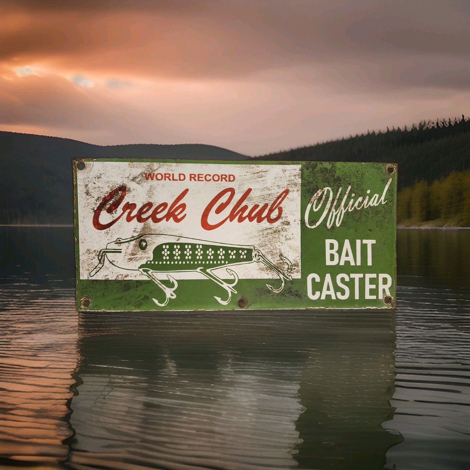 Vintage Creek Chub Porcelain Sign Bait Caster Paw Paw Bait Company Jinx Lures Vintage Creek Chub Porcelain Sign Bait Caster Paw Paw Bait Company Jinx Lures