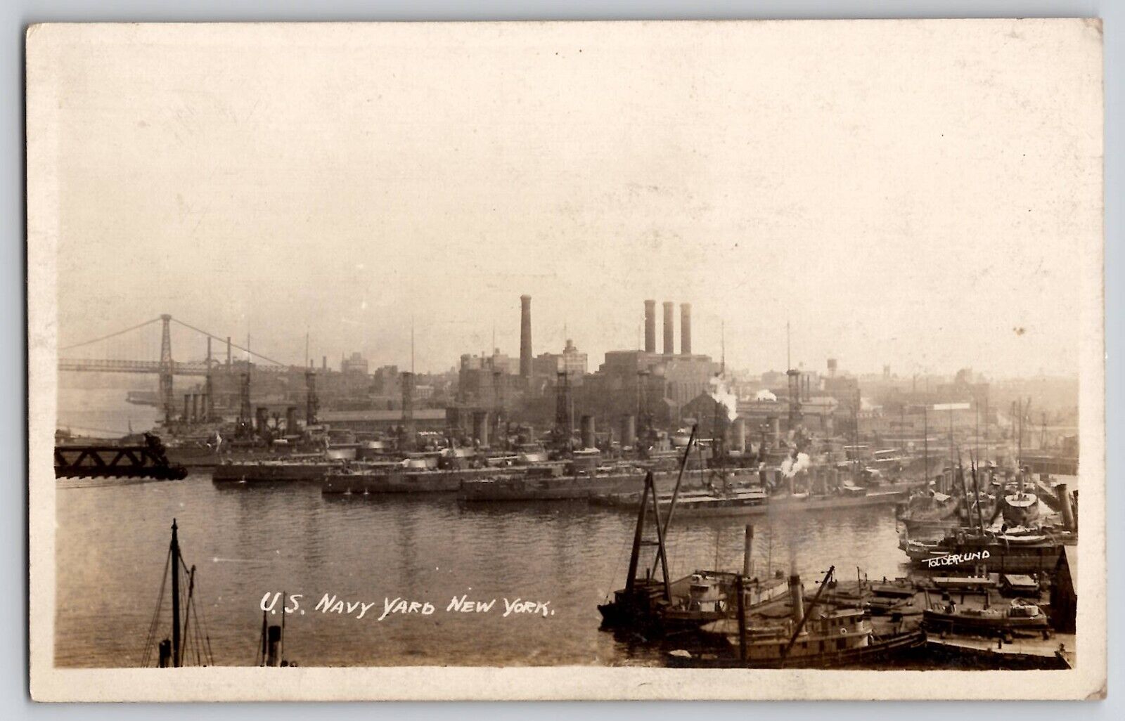 US Navy Yard Brooklyn New York NY RPPC Photo Postcard Battleships by Tolderlund