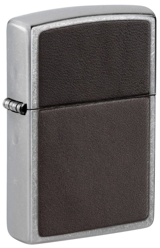 Zippo Brown Leather Emblem Street Chrome Windproof Pocket Lighter, 46782 Zippo Brown Leather Emblem Street Chrome Windproof Pocket Lighter, 46782