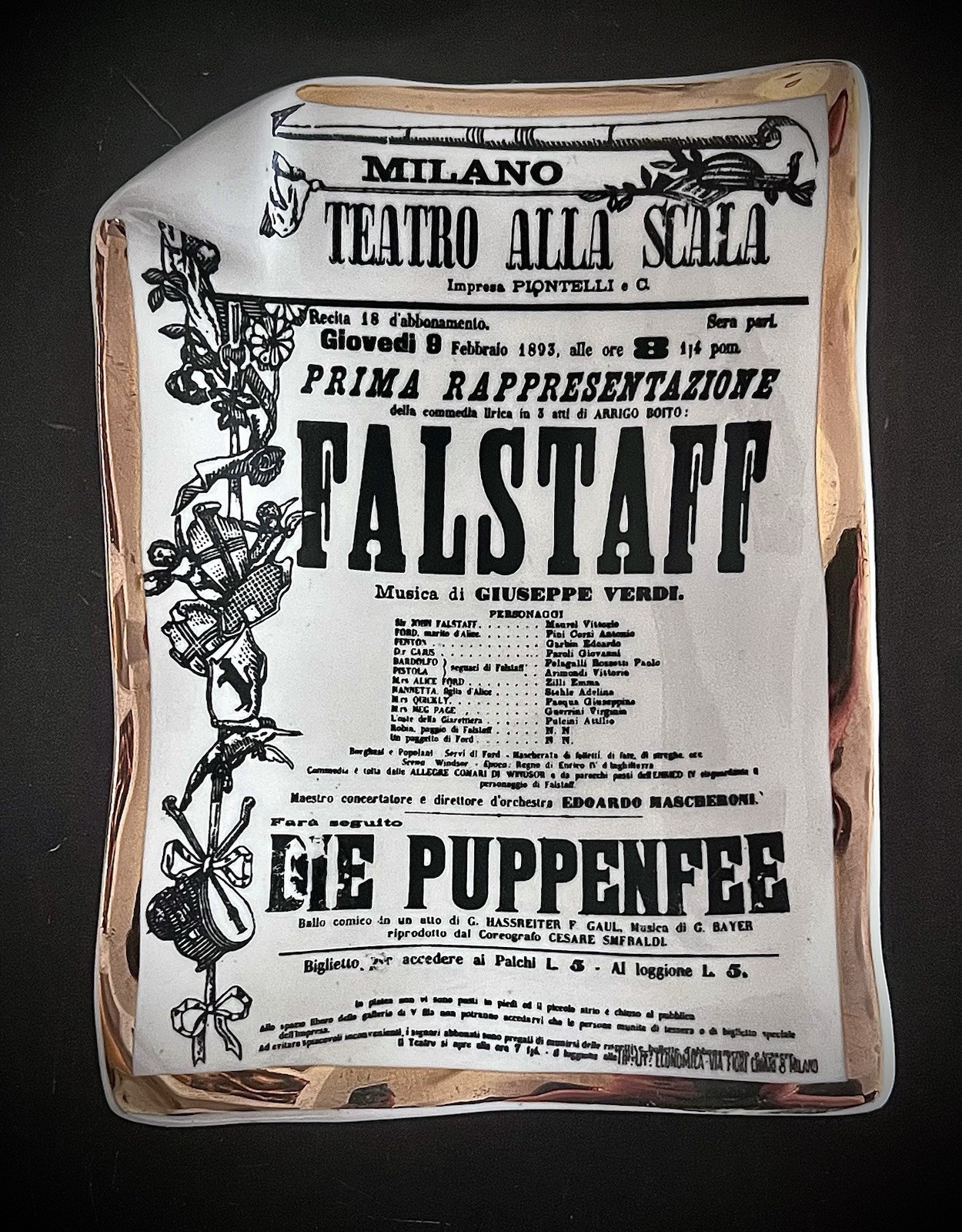 Vintage Fornasetti Milano Teatro alla Scala "Falstaff" Porcelain Tray Vintage Fornasetti Milano Teatro alla Scala "Falstaff" Porcelain Tray