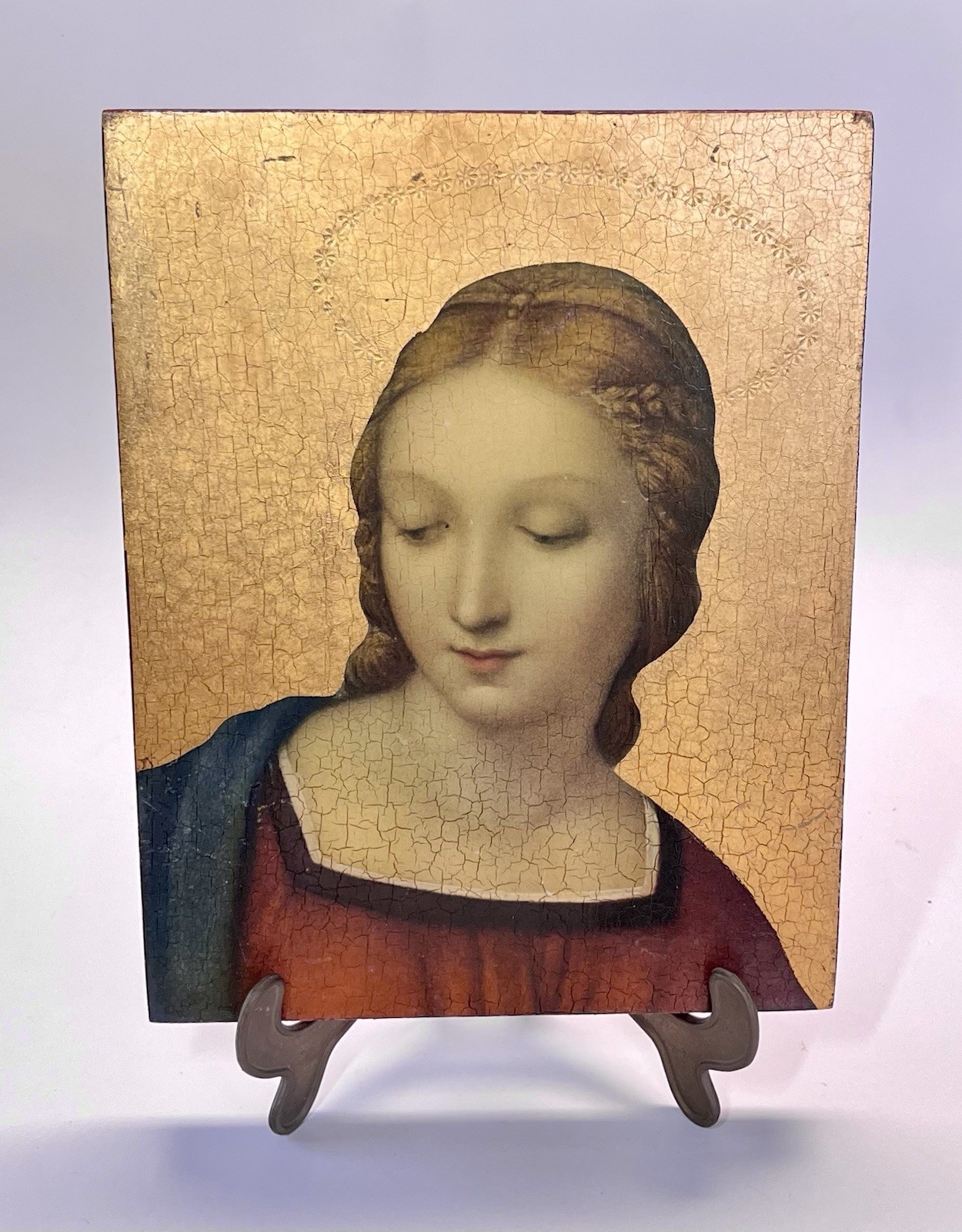 Vintage Madonna Raffaele 23kt Gold Leaf Wood Wall Plaque Hand Made In Italy 10\ Vintage Madonna Raffaele 23kt Gold Leaf Wood Wall Plaque Hand Made In Italy 10\