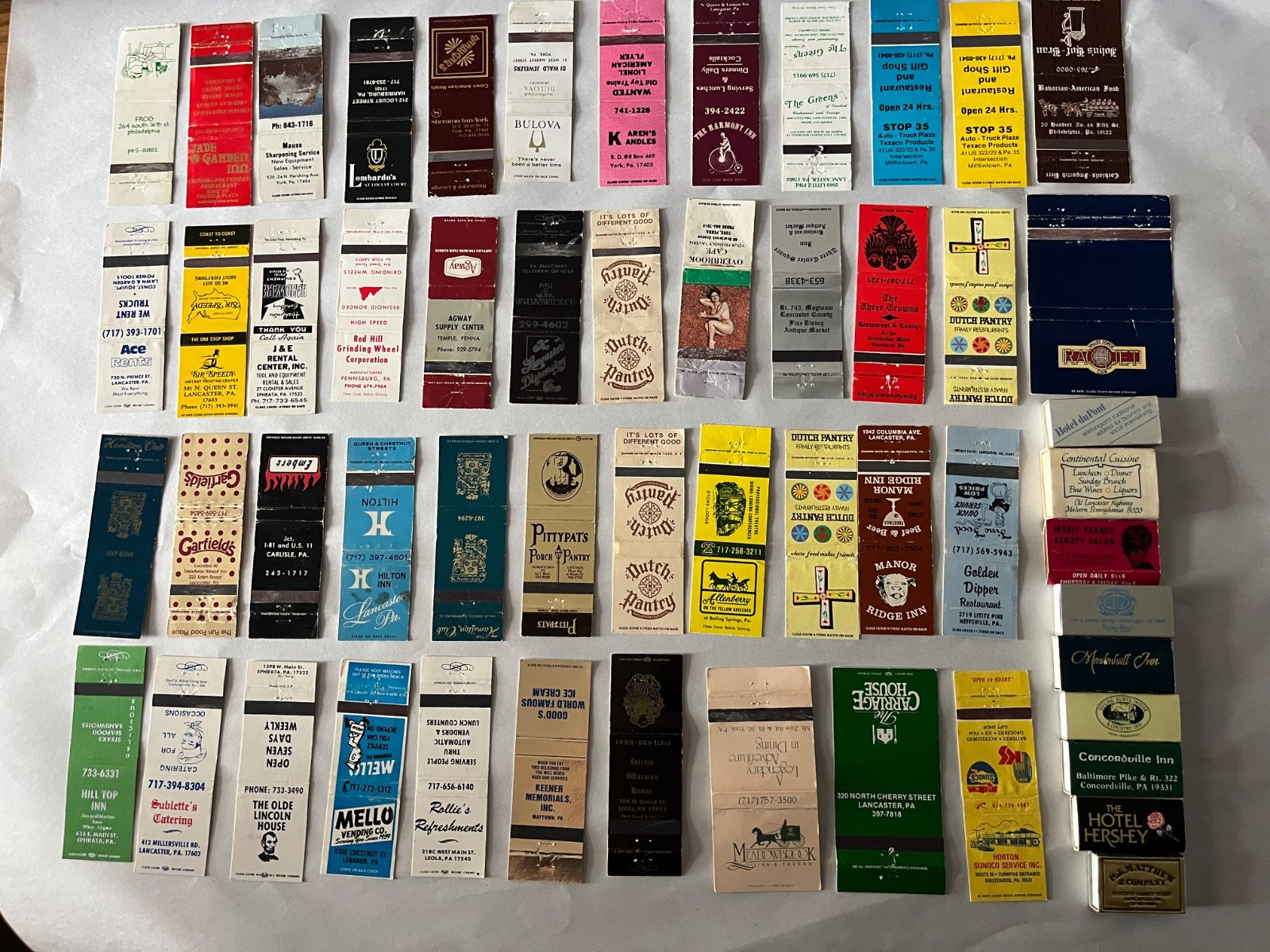 Lot of 56 Vintage Matchbook Covers Advertising LANCASTER PA & YORK PHILLY REGION