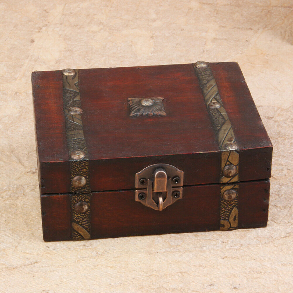 Handmade Vintage Wooden Treasure Case Home Decor Trinket Jewelry Storage Box