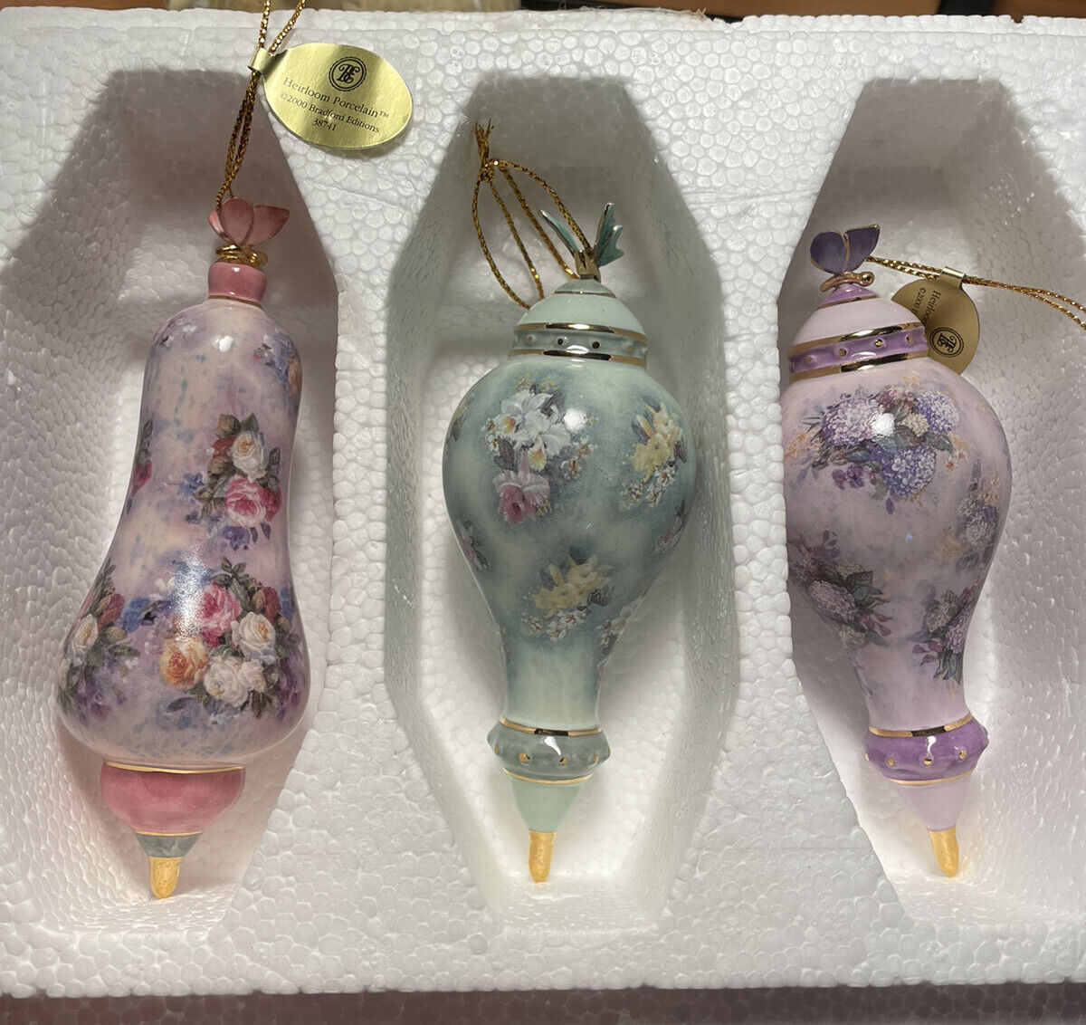 3 Heirloom Porcelain Cherished Chintz Ornament Collection 2000 Bradford Edition