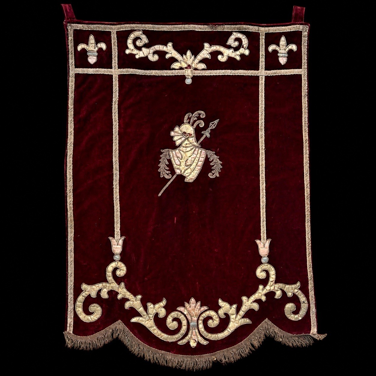 Antique 1890s Knights of Pythias Velvet Lodge Banner Wall Hanging Goldwork 42” Antique 1890s Knights of Pythias Velvet Lodge Banner Wall Hanging Goldwork 42”