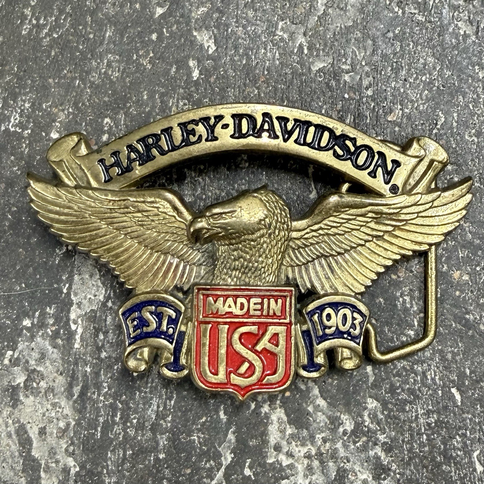 Vintage 1991 Harley Davidson Belt Buckle H528 Solid Brass Eagle USA Biker Baron Vintage 1991 Harley Davidson Belt Buckle H528 Solid Brass Eagle USA Biker Baron