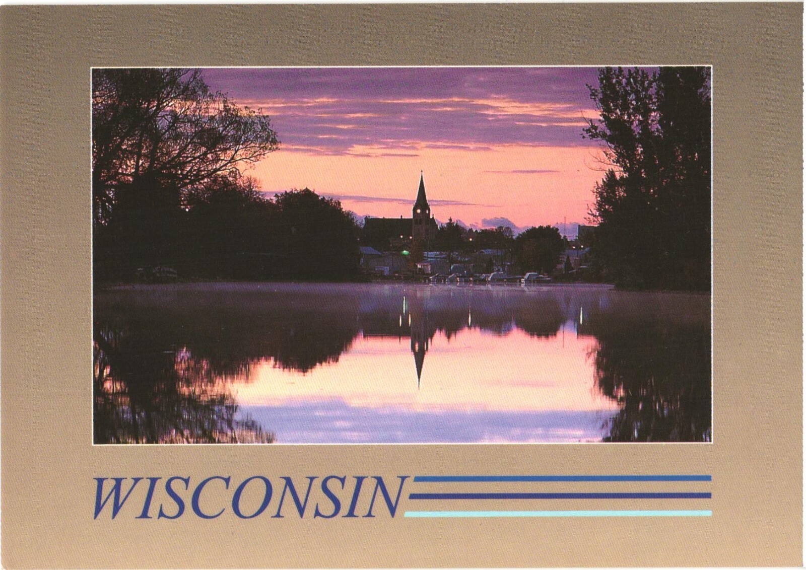 Algoma WI Wisconsin Dawn on Ahnaphee River Chrome Postcard Unused