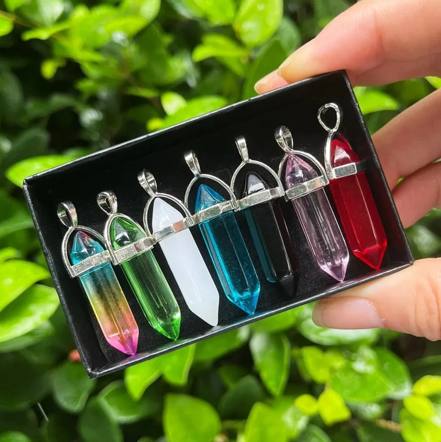 7pcs Hexagonal Chakra Crystal Set Bullet Shape Healing Beads for Jewelry - NEW 7pcs Hexagonal Chakra Crystal Set Bullet Shape Healing Beads for Jewelry - NEW