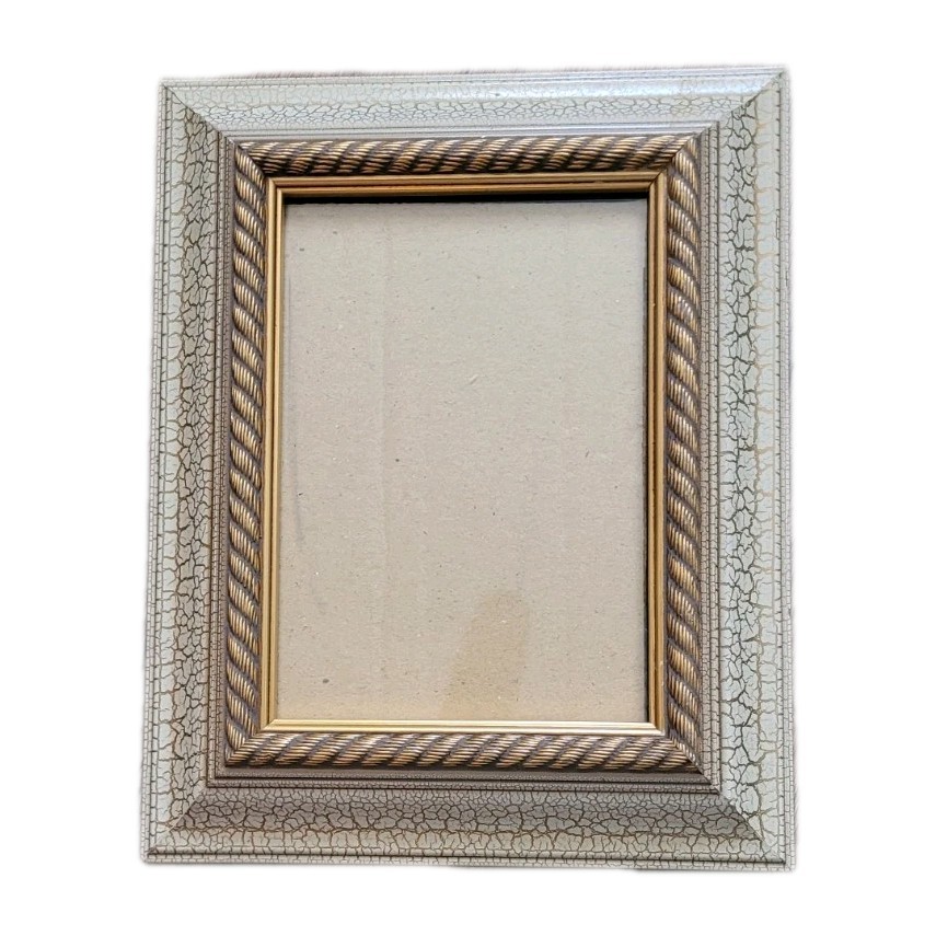 Vtg Wide Profile Multi-Layered Crackle Antique Style White Gold Photo Frame 5x7 Vtg Wide Profile Multi-Layered Crackle Antique Style White Gold Photo Frame 5x7