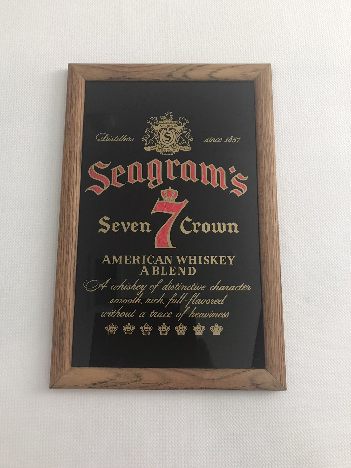 Vintage Seagrams 7 Seven Crown American Whiskey Bar Mirror Sign Wood Framed Vintage Seagrams 7 Seven Crown American Whiskey Bar Mirror Sign Wood Framed