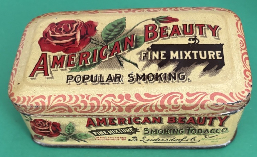 Vintage Early 1900's American Beauty Tobacco Tin by B. Leidersdorf Co. Wisconsin Vintage Early 1900's American Beauty Tobacco Tin by B. Leidersdorf Co. Wisconsin