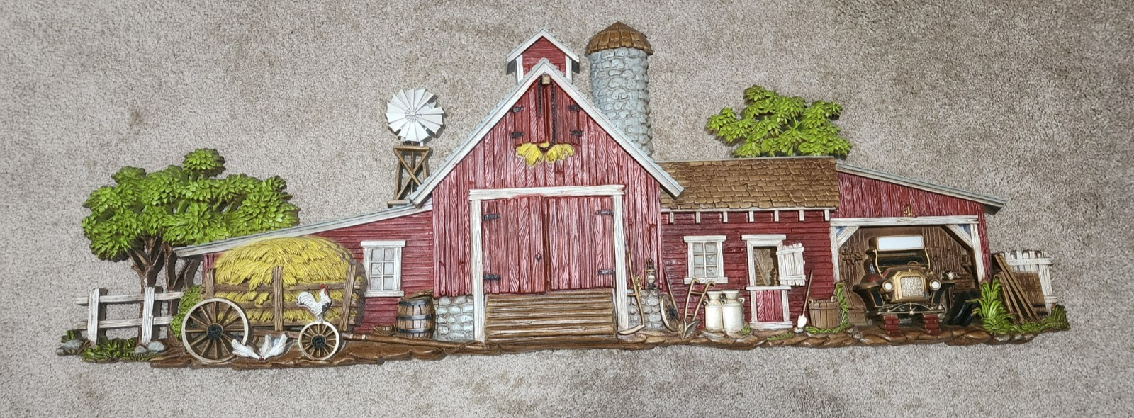 Vintage #587 Burwood Products Co 3D Farm Barn Scene 1974 Wall Hanging 46" Vintage #587 Burwood Products Co 3D Farm Barn Scene 1974 Wall Hanging 46"