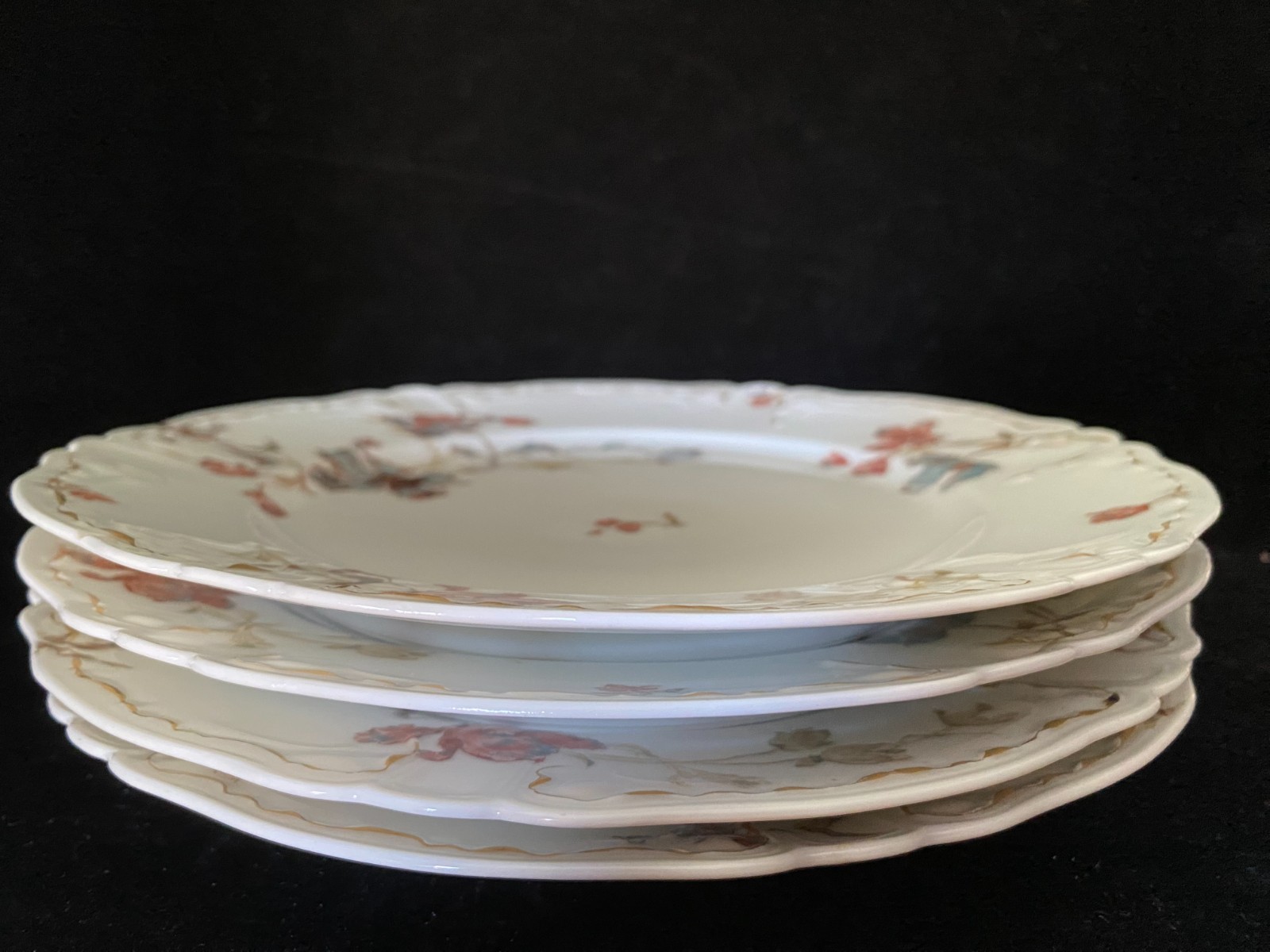 S/4 Antique Limoges Haviland 9.50" Diner Plates Floral Gold Trim circa 1890 S/4 Antique Limoges Haviland 9.50" Diner Plates Floral Gold Trim circa 1890