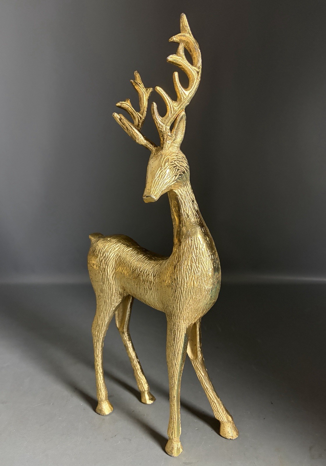 Vintage Solid Brass Stag Deer Figurine Statue Textured Fur 22” Hollywood Regency Vintage Solid Brass Stag Deer Figurine Statue Textured Fur 22” Hollywood Regency