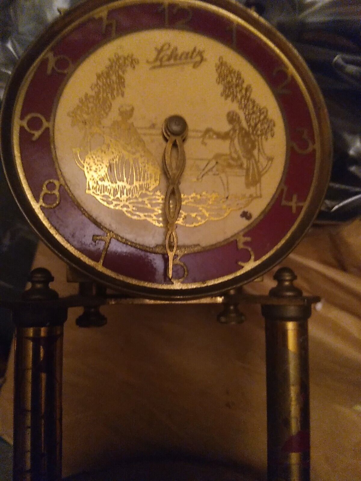 Vintage Schatz Dome Clock - For Restoration As Is - Nice Artwork On Face Antique