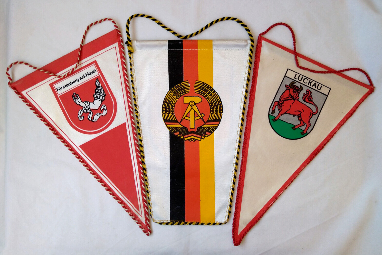 GDR East Germany Pennant Lot of 3 DDR City Town Coat of Arms Banner Flag Vintage GDR East Germany Pennant Lot of 3 DDR City Town Coat of Arms Banner Flag Vintage