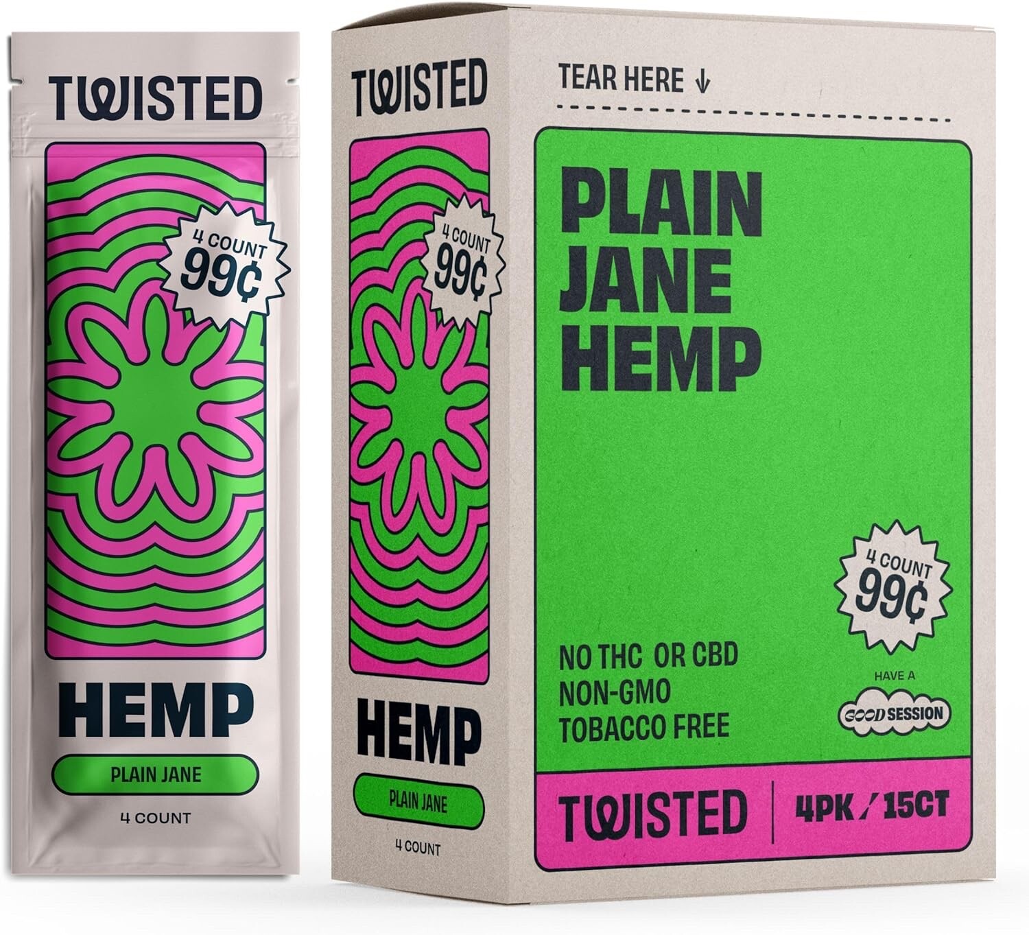 Twisted Hemp 4 Leaf per Pack 15 Count Box 60 Rolling Papers (Plain Jane) Twisted Hemp 4 Leaf per Pack 15 Count Box 60 Rolling Papers (Plain Jane)