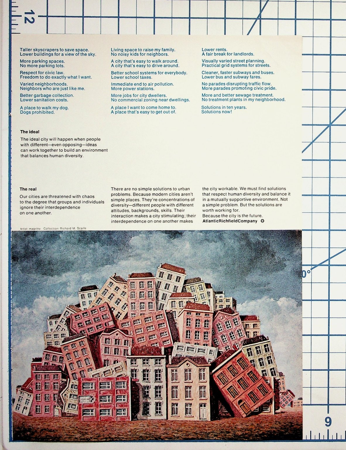 Vintage René Magritte Urban Planning Art Print AtlanticRichfield Company Ad