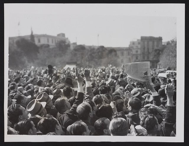 Athens Greece 1950 Greek Political Meeting Constitution Square Crowd Newspapers Athens Greece 1950 Greek Political Meeting Constitution Square Crowd Newspapers