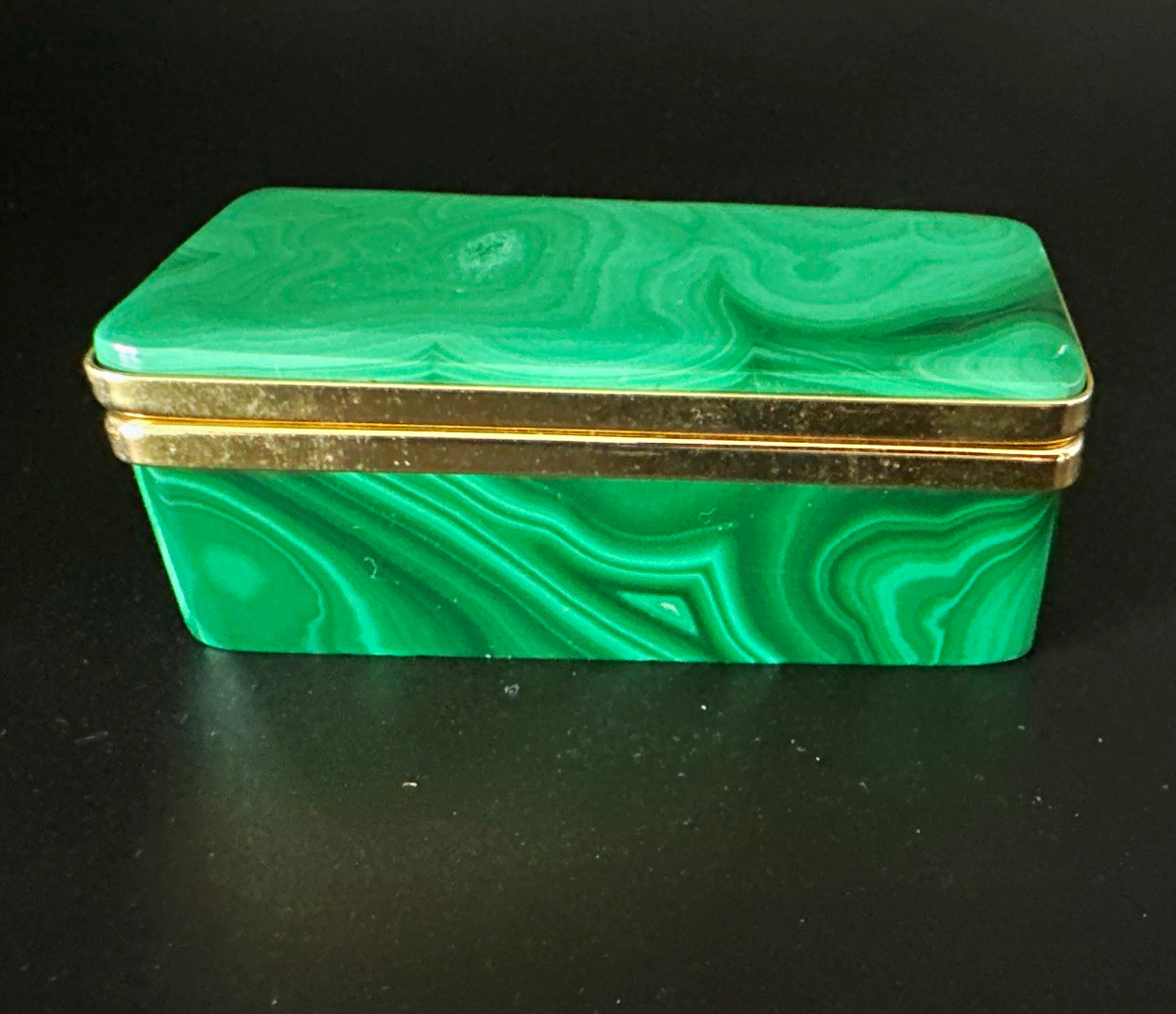 Green Malachite brass Hinged rectangular Trinket Box 