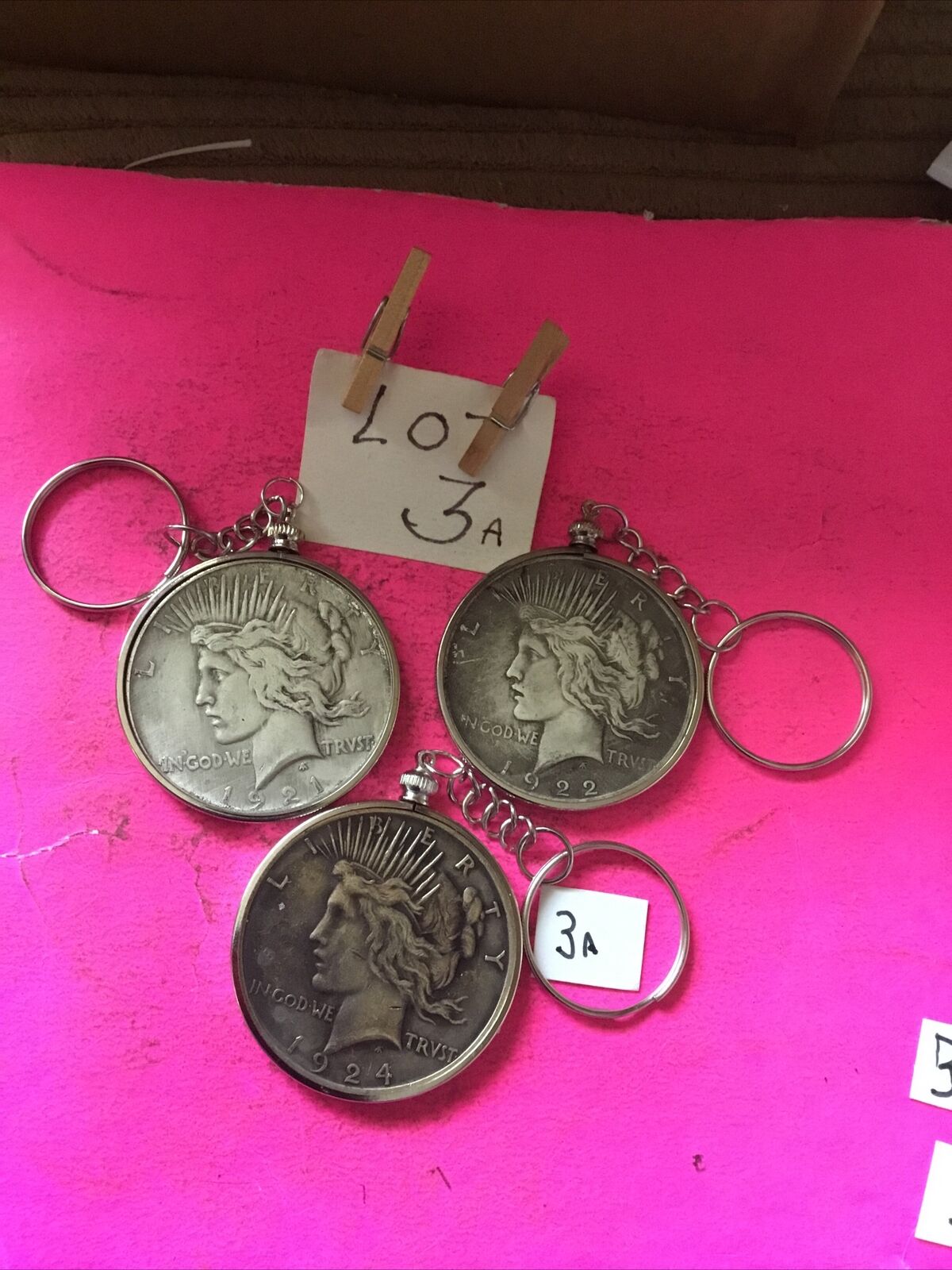 Set 3 Lot Coin Keychains 1921-1822-1824 Copies Junk Drawer Estate Find Read