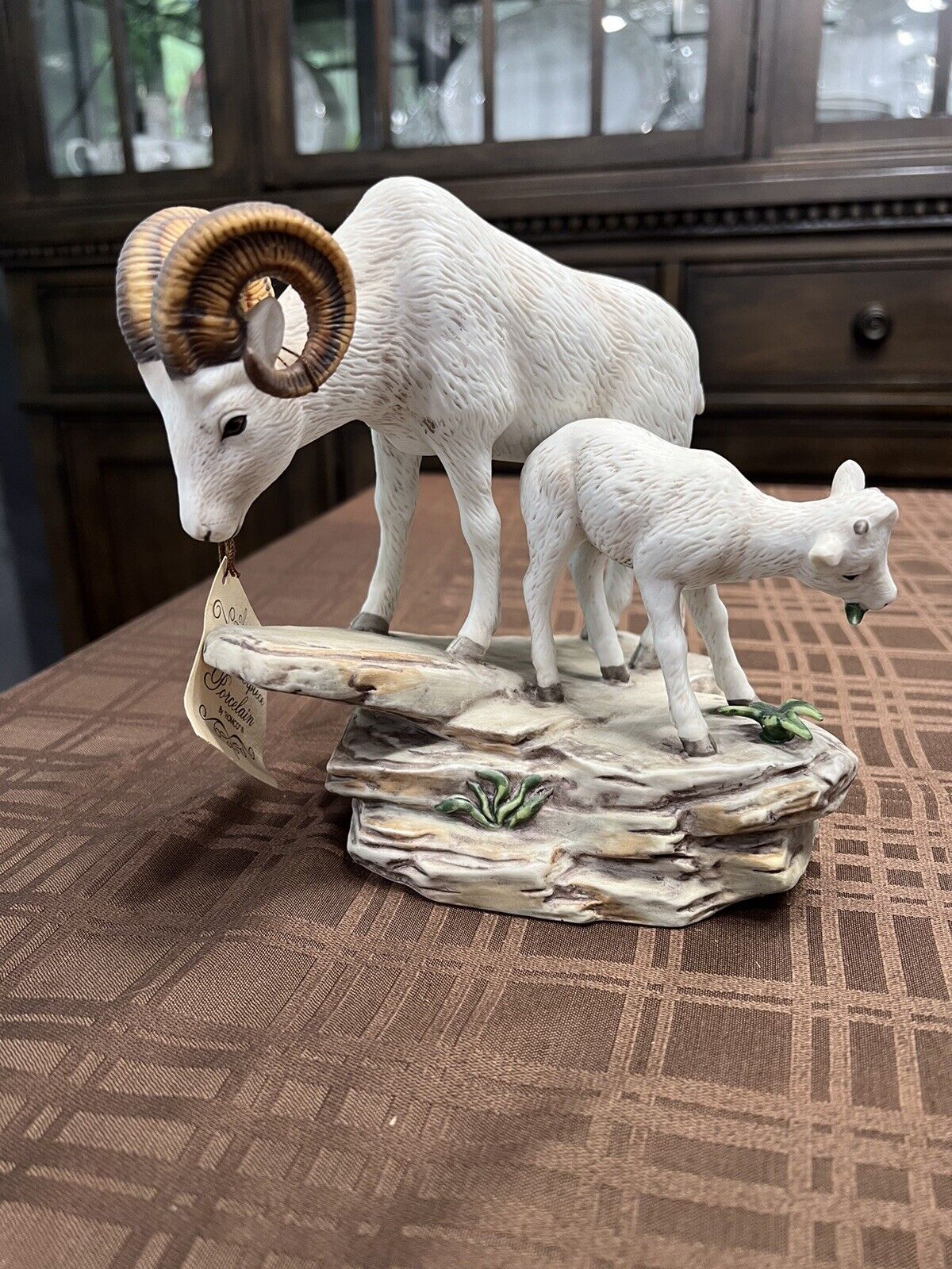 Homco 1984Signed Masterpiece Porcelain Mountain Ram and Baby Goat Figurine