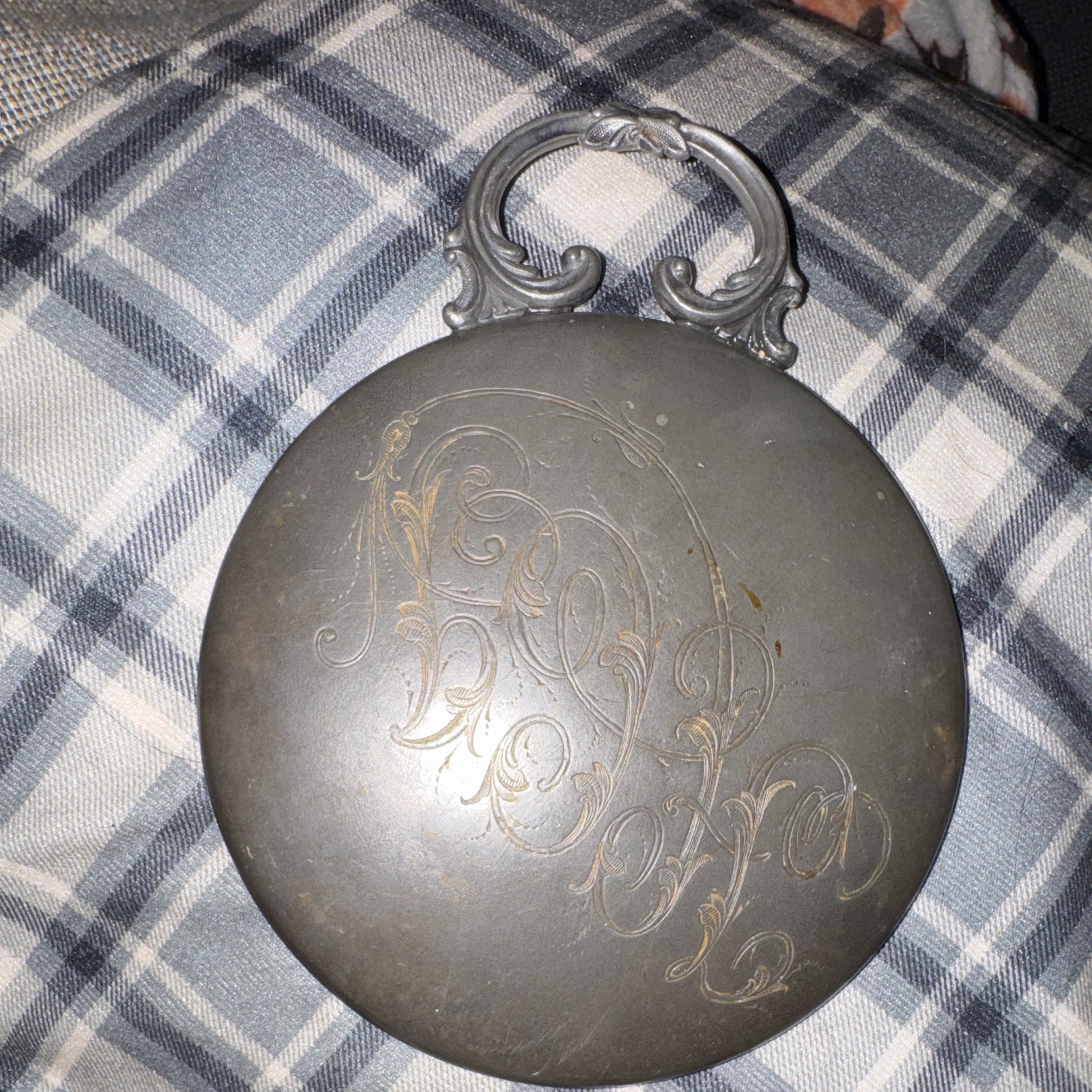 Vintage Victorian era sterling silver ? Monogrammed handheld mirror 5.75 x 7.25