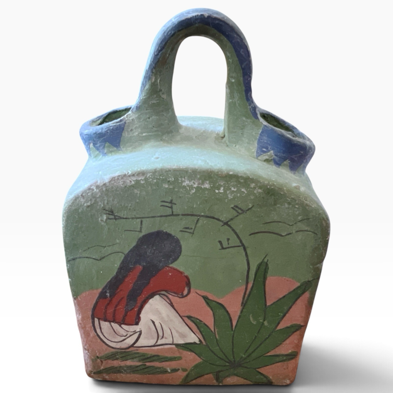 Vintage Mexican Tlaquepaque Wedding Jug Folk Art Pottery 1920s-40s 5.5” Vintage Mexican Tlaquepaque Wedding Jug Folk Art Pottery 1920s-40s 5.5”