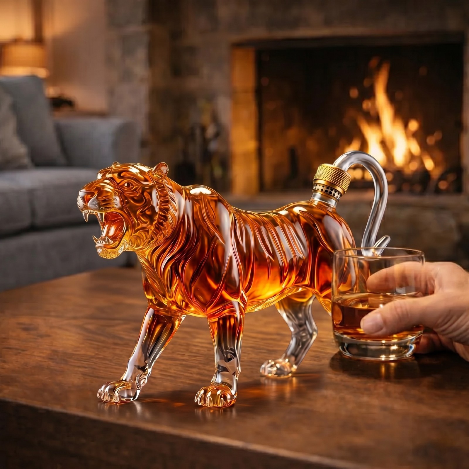 Tiger Whiskey Decanter, Luxury Glass Bourbon Bottle, Animal Scotch Decanter Tiger Whiskey Decanter, Luxury Glass Bourbon Bottle, Animal Scotch Decanter
