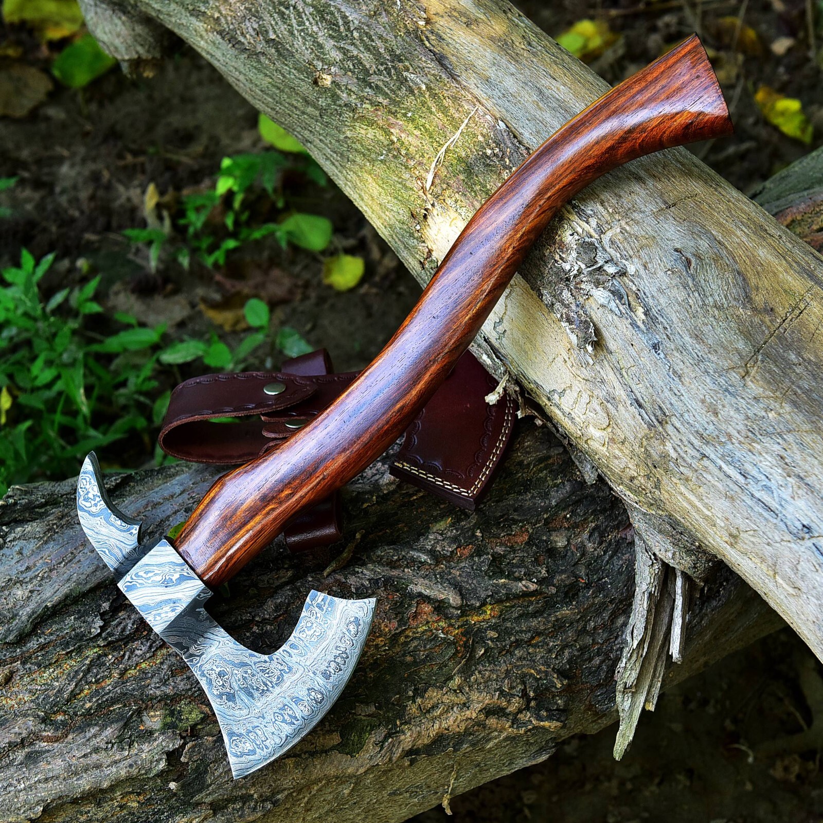 CUSTOM HAND FORGED DAMASCUS STEEL VIKING BEARDED CAMPING HATCHET TOMAHAWK AXE CUSTOM HAND FORGED DAMASCUS STEEL VIKING BEARDED CAMPING HATCHET TOMAHAWK AXE