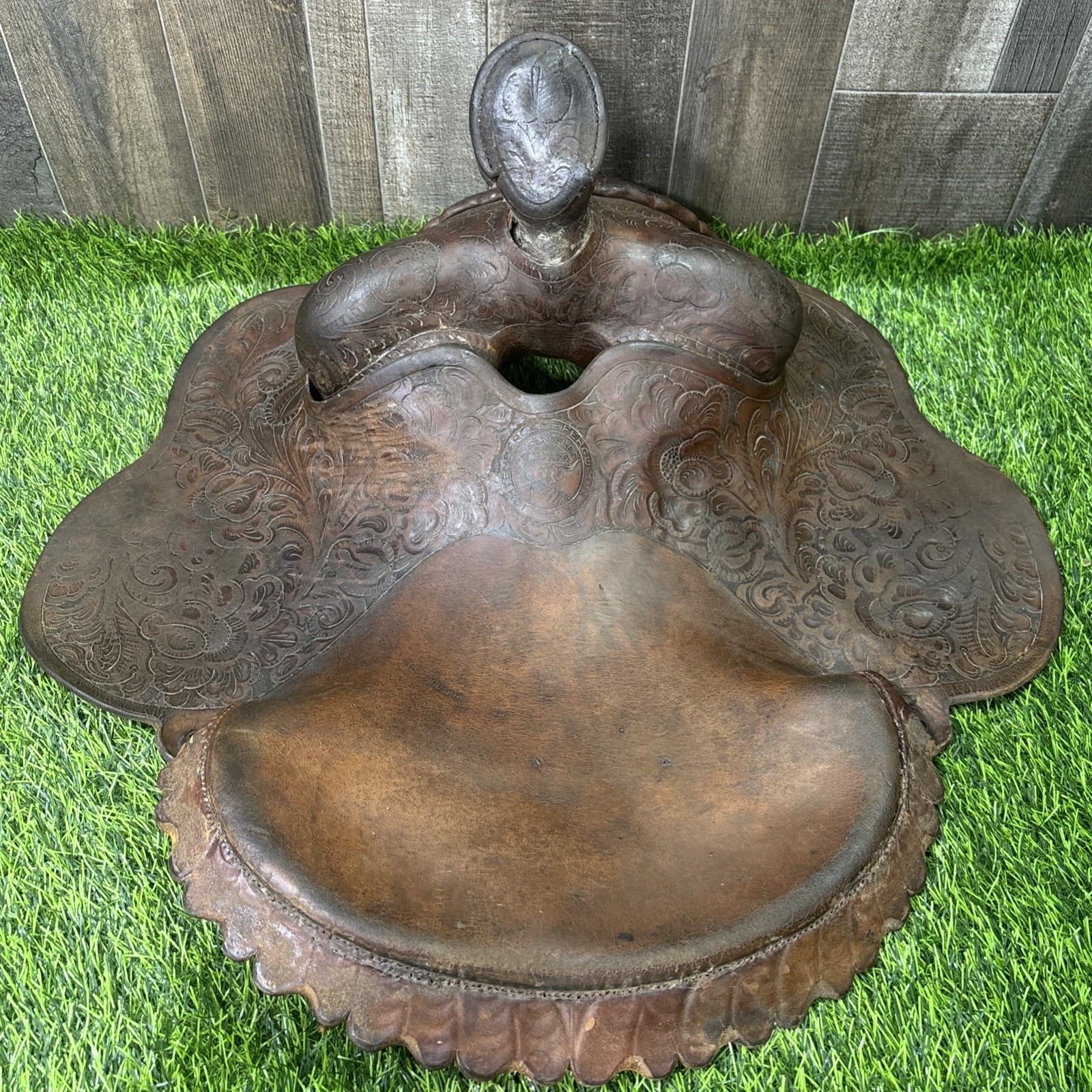 Antique Lichtenberger Ferguson Tooled Western Saddle Los Angeles Rustic Decor