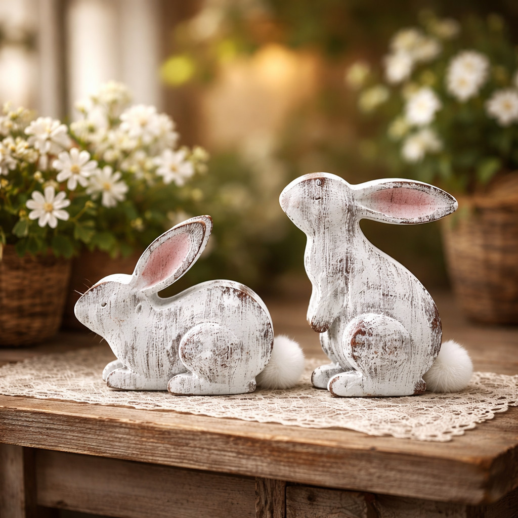 Handmade Easter Rabbit Bunny Figurine Rustic White Ceramic Random 1PCs Handmade Easter Rabbit Bunny Figurine Rustic White Ceramic Random 1PCs