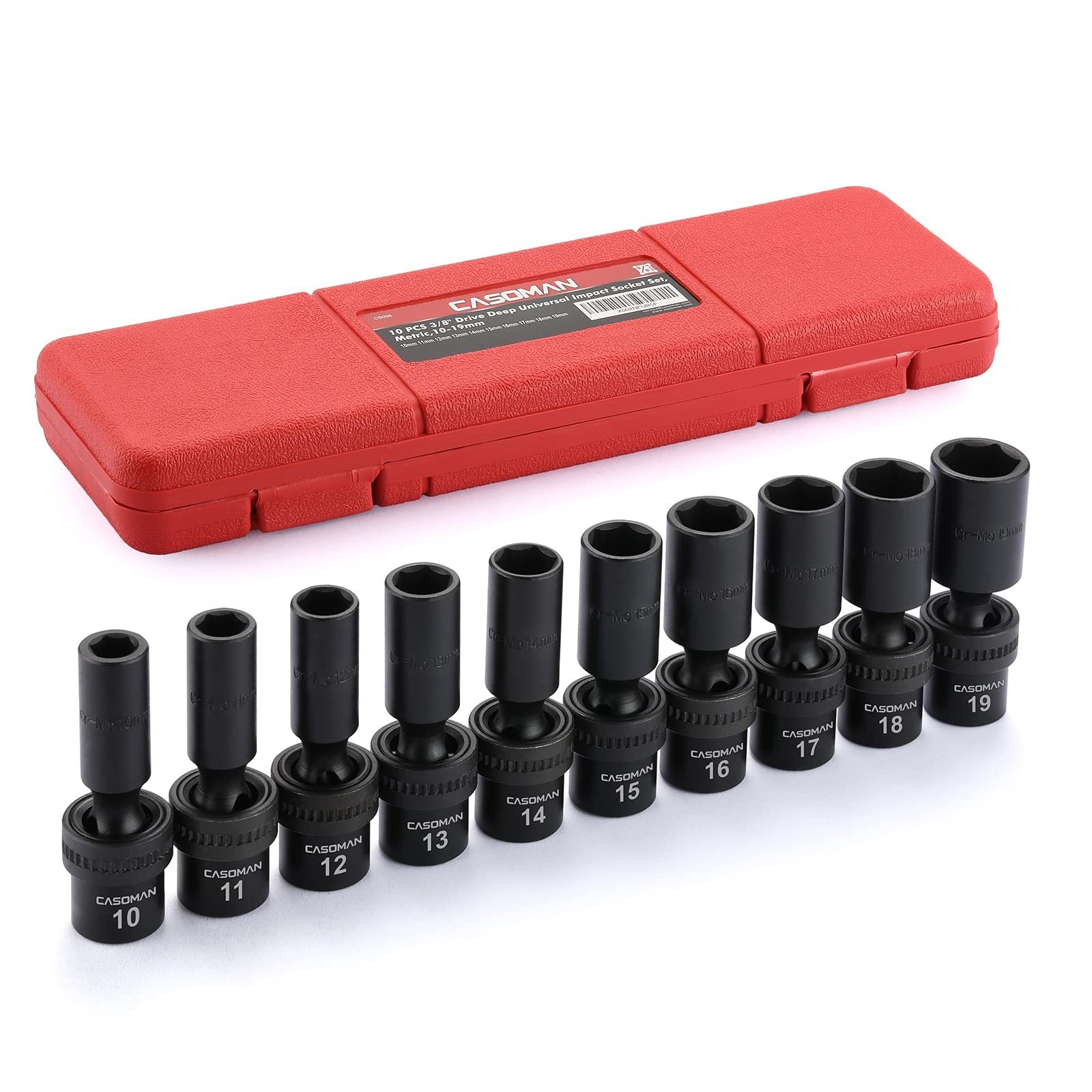 pc 3/8in Drive Deep 6-Point Universal Impact Socket Set 10-19mm CR-MO