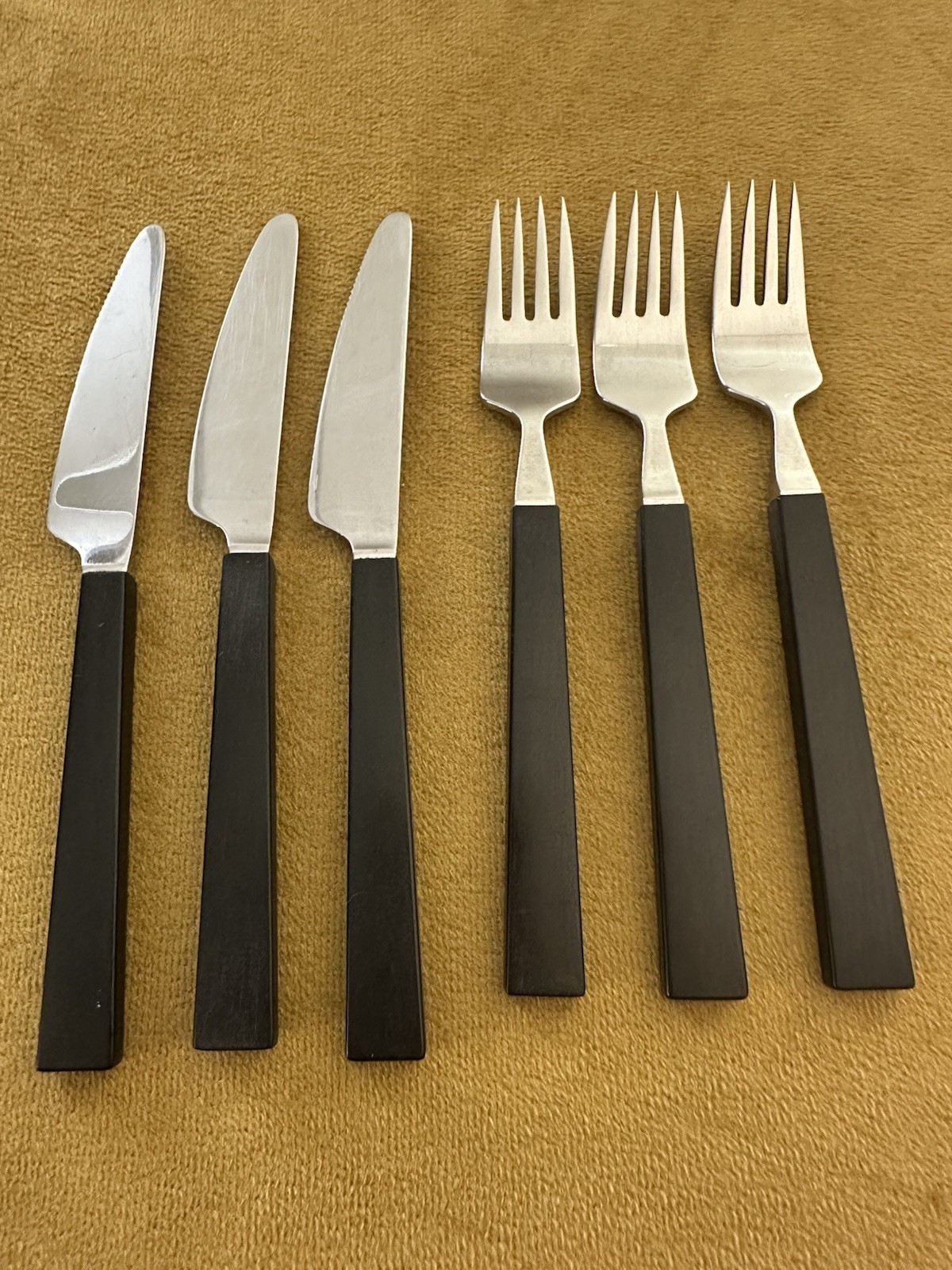 (3) Dinner Knives & (3) Forks Fiskars Finland TRIENNALE Flatware Black BERTEL