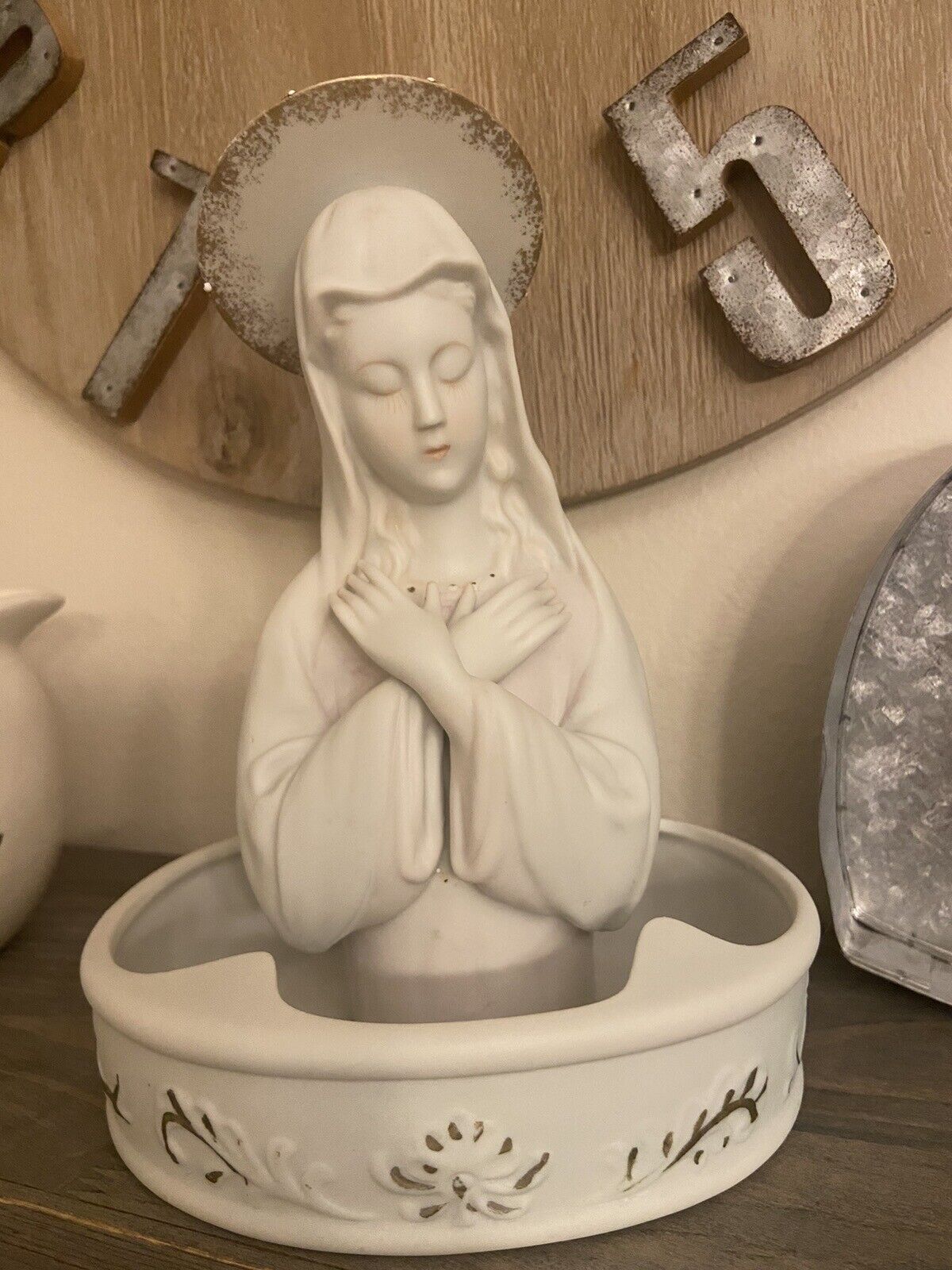 Vtg Napco Japan Madonna Mary Planter  Porcelain Font Christian MCM Religious