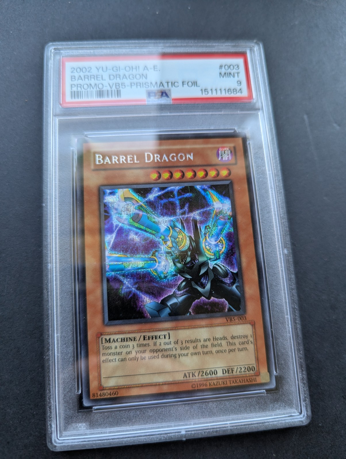 Yu-Gi-Oh Barrel Dragon VB5-003 Prismatic Secret Rare Promo 2002 PSA 9 Yu-Gi-Oh Barrel Dragon VB5-003 Prismatic Secret Rare Promo 2002 PSA 9