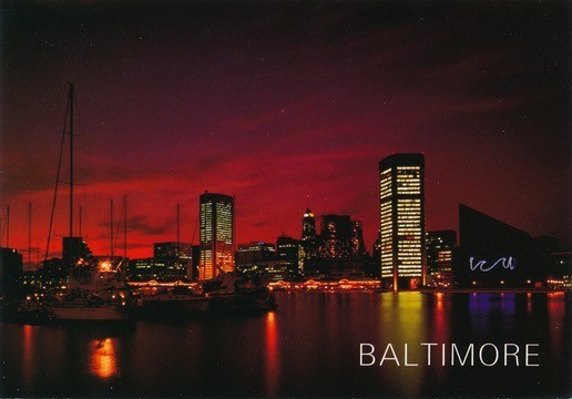 Sunrise at Inner Harbor Downtown-Baltimore, MD vintage continental c.1990s-80s Sunrise at Inner Harbor Downtown-Baltimore, MD vintage continental c.1990s-80s