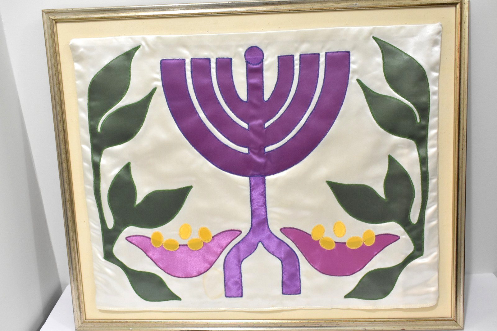 VTG Framed Dalia Jawil Handmade Embroidered Judaica Hebrew CHALLAH BREAD Cover VTG Framed Dalia Jawil Handmade Embroidered Judaica Hebrew CHALLAH BREAD Cover