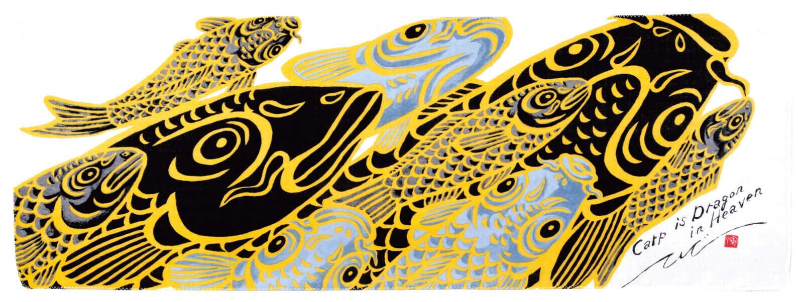 Japanese Cotton Tenugui Tapestry Hand Towel Bento Cloth Tōryūmon - Carp Climbing Japanese Cotton Tenugui Tapestry Hand Towel Bento Cloth Tōryūmon - Carp Climbing