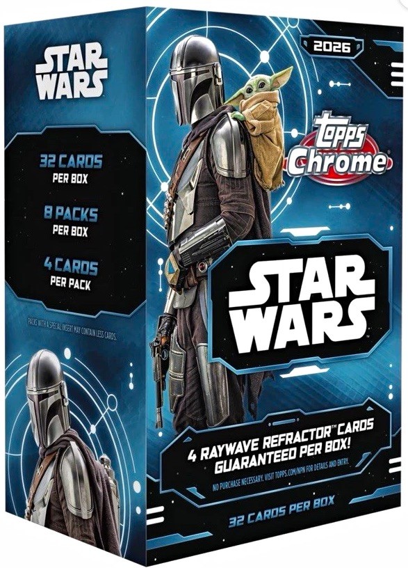 QTY:4 Topps 2026 Topps Chrome Star Wars Value Box 32 Cards, Raywave Refractor QTY:4 Topps 2026 Topps Chrome Star Wars Value Box 32 Cards, Raywave Refractor