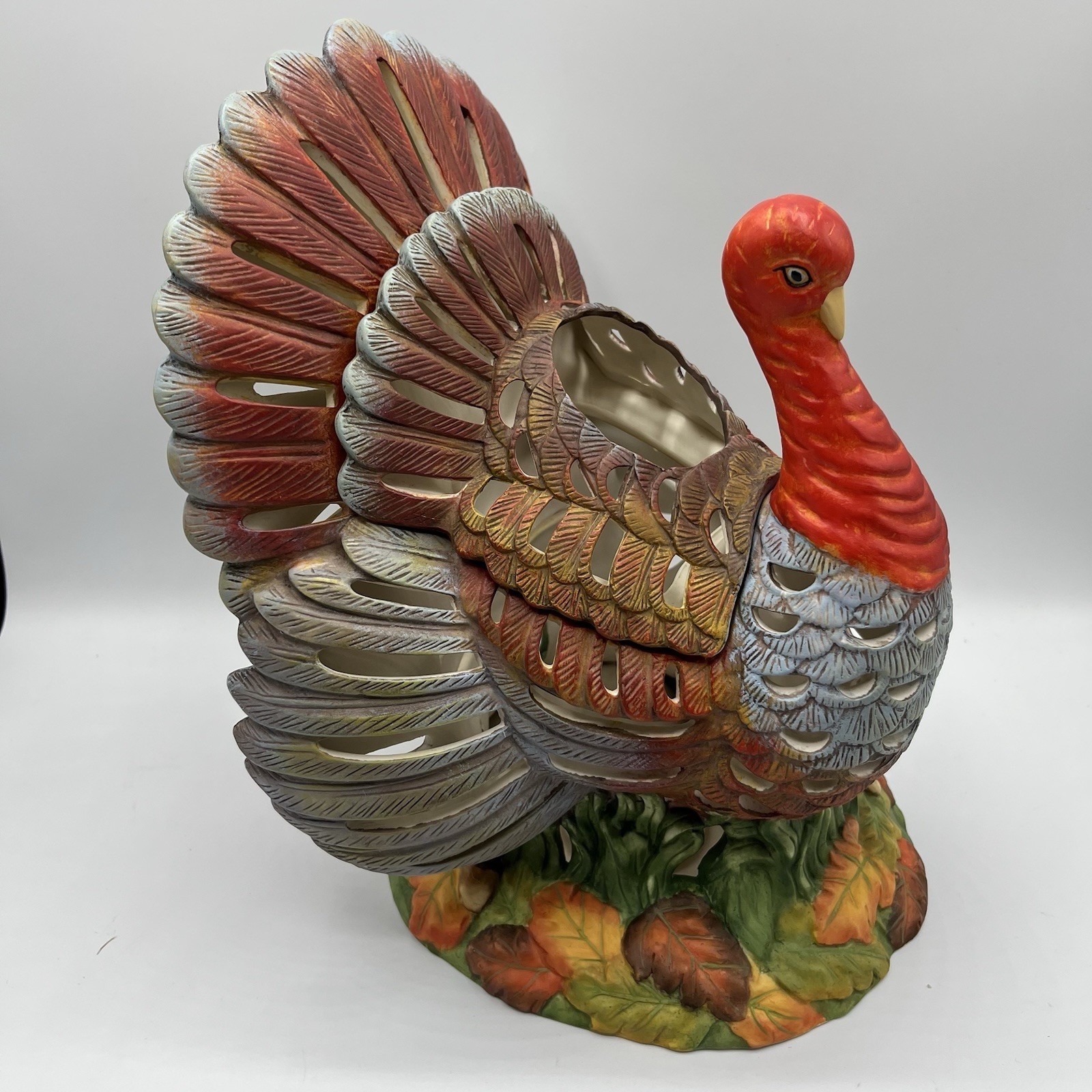 PartyLite Turkey Gobbler TeaLight Candle Holder Thanksgiving Centerpiece w/ Box